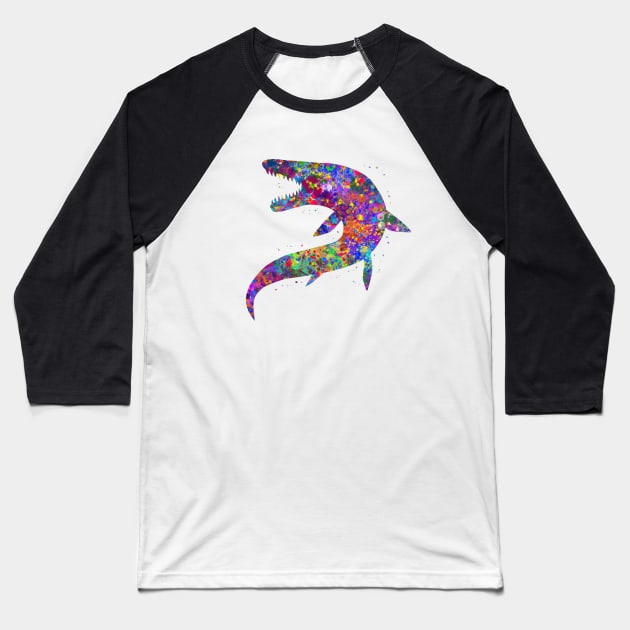 Mosasaur dinosaur watercolor Baseball T-Shirt by Yahya Art